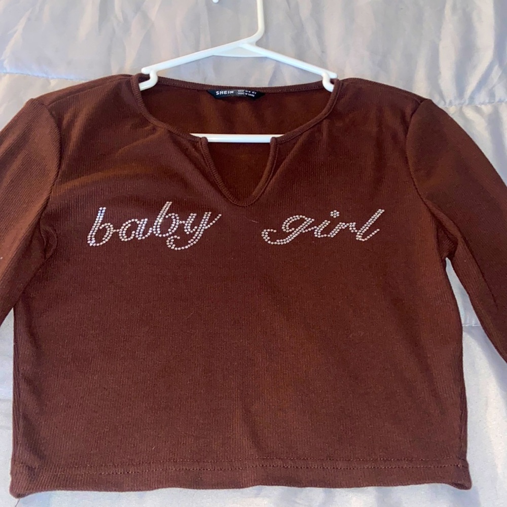 Brown “Baby Girl” Crop Top… size: M…..from shein